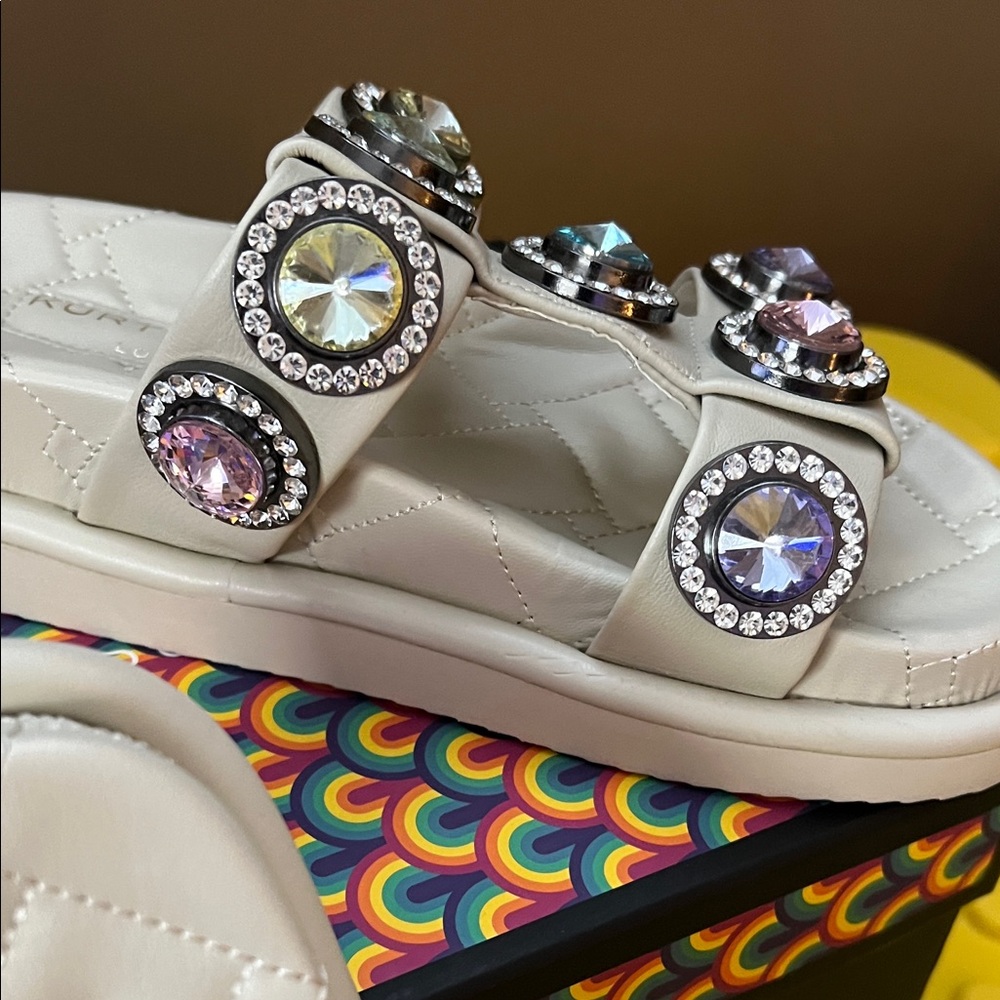 Kurt Geiger White Jeweled Slide Sandals size 7 - Picture 5 of 16